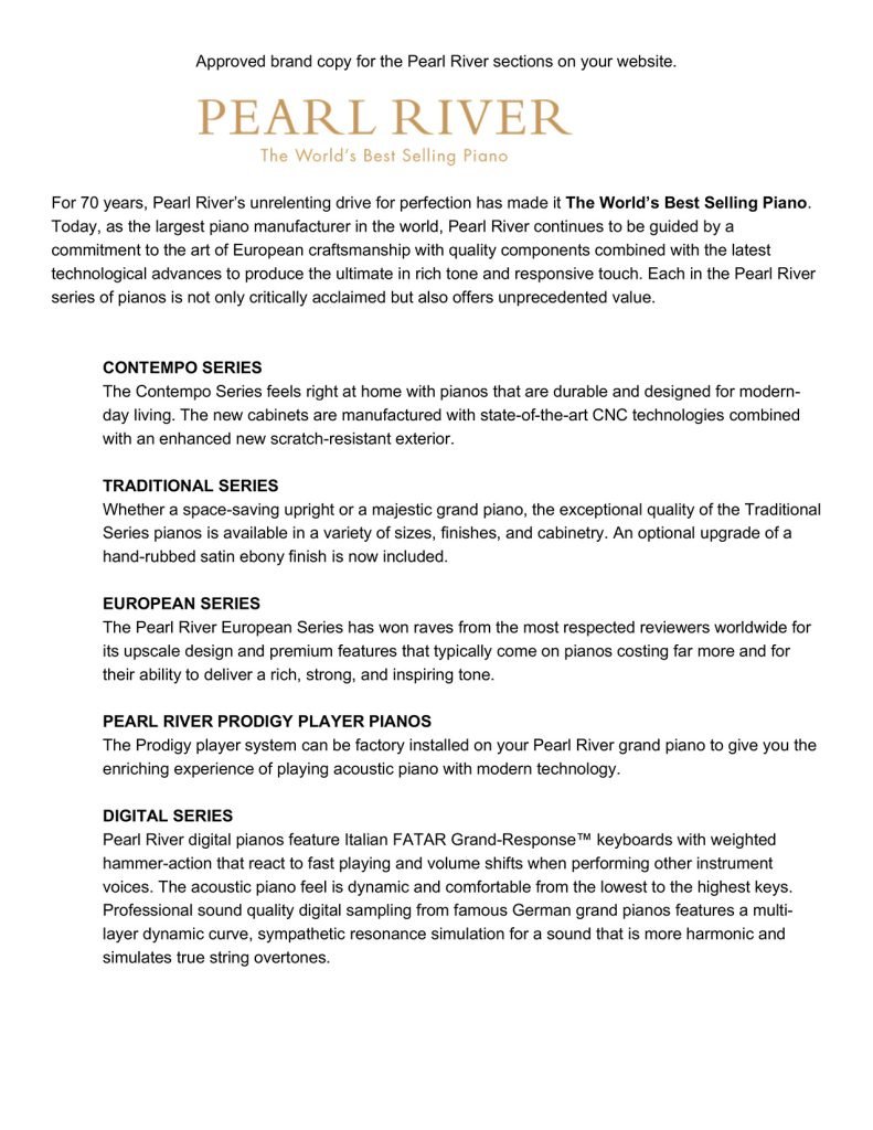 Approved brand copy for the Pearl River section on your website